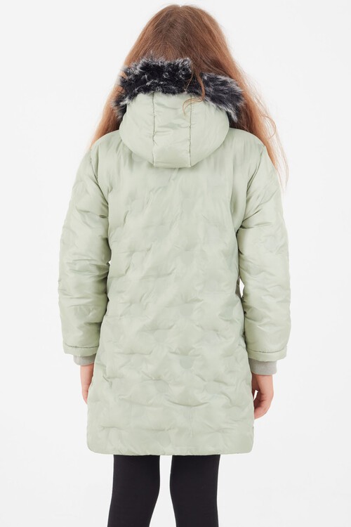 Kız Çocuk Mont Daire Desenli Kapüşonlu Şişme Mont 14575