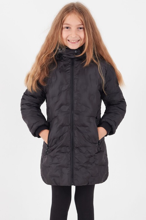 Kız Çocuk Mont Daire Desenli Kapüşonlu Şişme Mont 14575