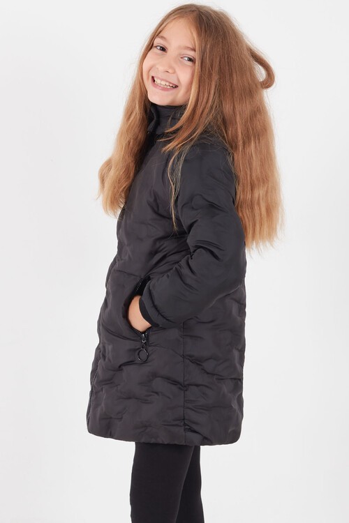 Kız Çocuk Mont Daire Desenli Kapüşonlu Şişme Mont 14575