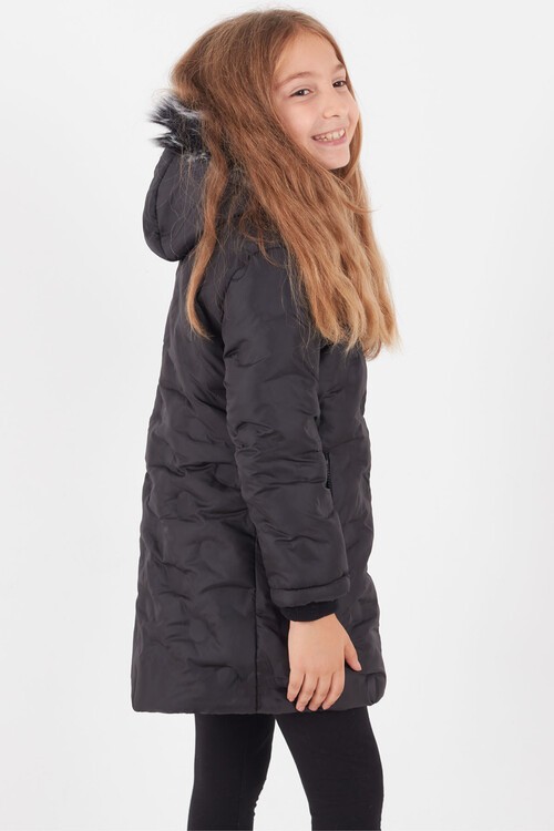 Kız Çocuk Mont Daire Desenli Kapüşonlu Şişme Mont 14575