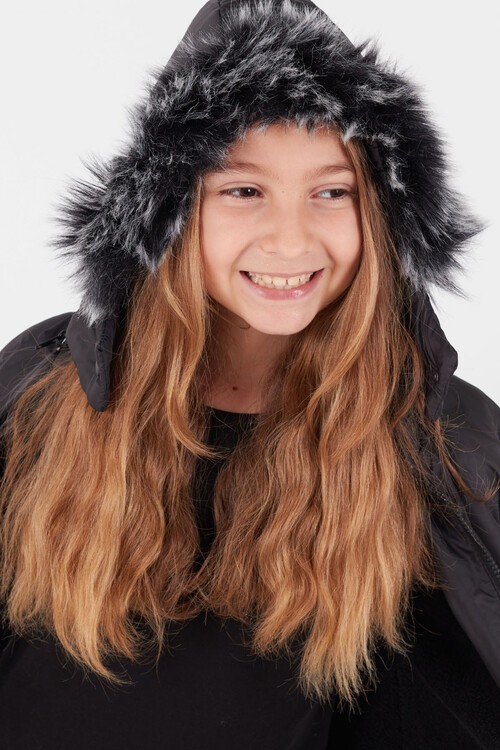 Kız Çocuk Mont Daire Desenli Kapüşonlu Şişme Mont 14575