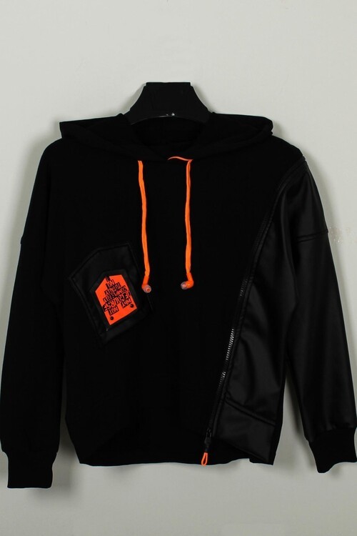 Kız Çocuk Deri Detaylı Kulaklı Sweatshirt 9-12 Yaş 14042