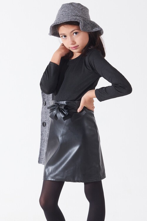 Kız Çocuk Deri Etekli Ceketli Takım 14584