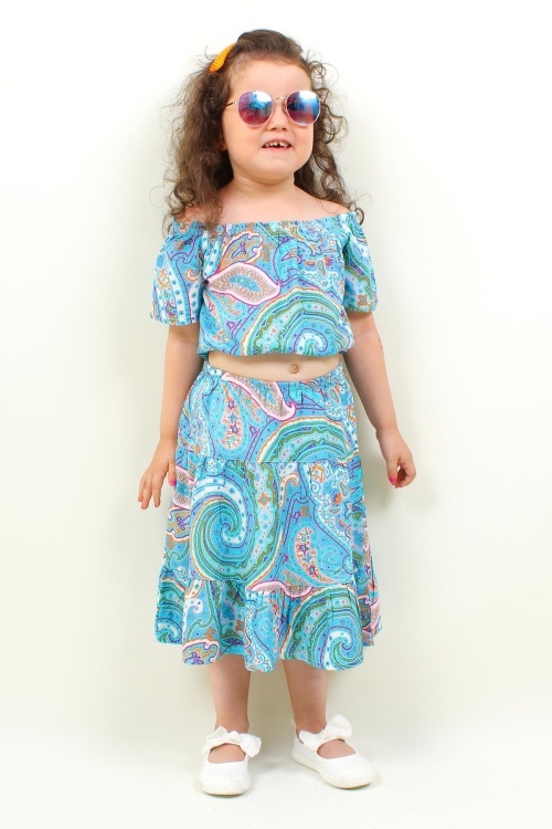 Kız Çocuk Desenli Etekli Takım 14558