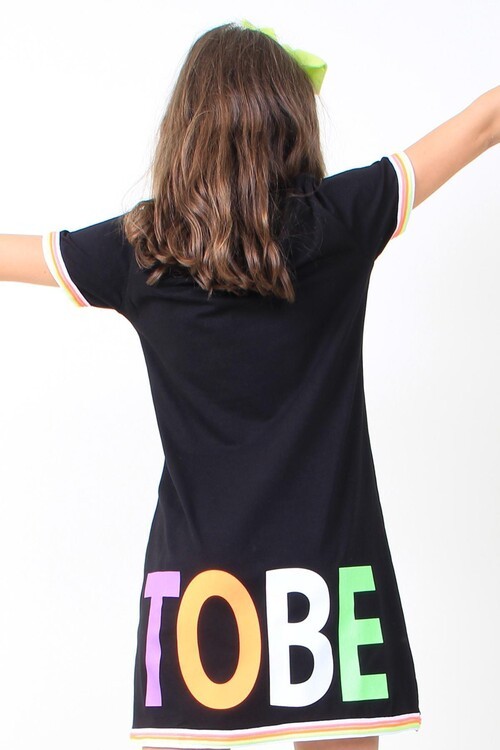 Kız Çocuk Elbise Yazı Baskılı 14521