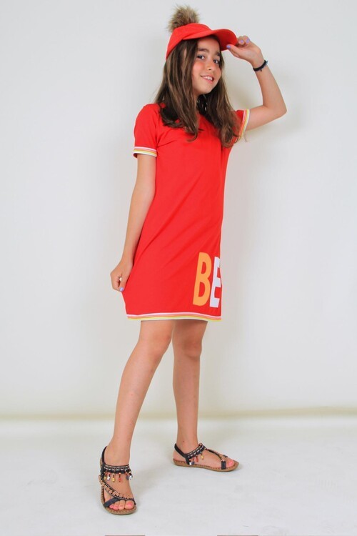 Kız Çocuk Elbise Yazı Baskılı 14521