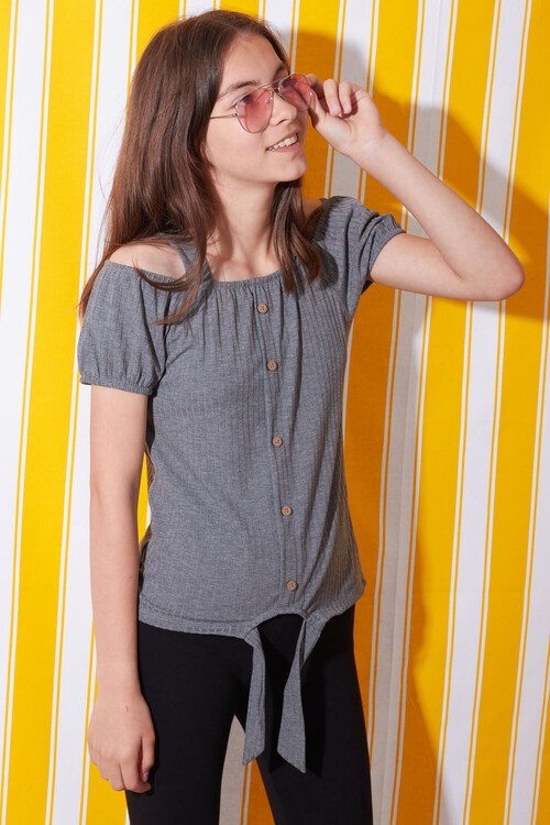 Kız Çocuk Füme  Düğmeli 8-14 Yaş Askılı Body 4716-2