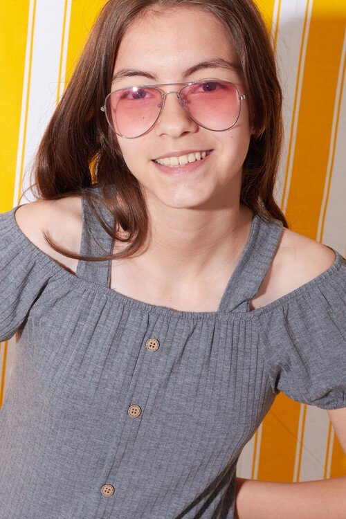 Kız Çocuk Füme  Düğmeli 8-14 Yaş Askılı Body 4716-2