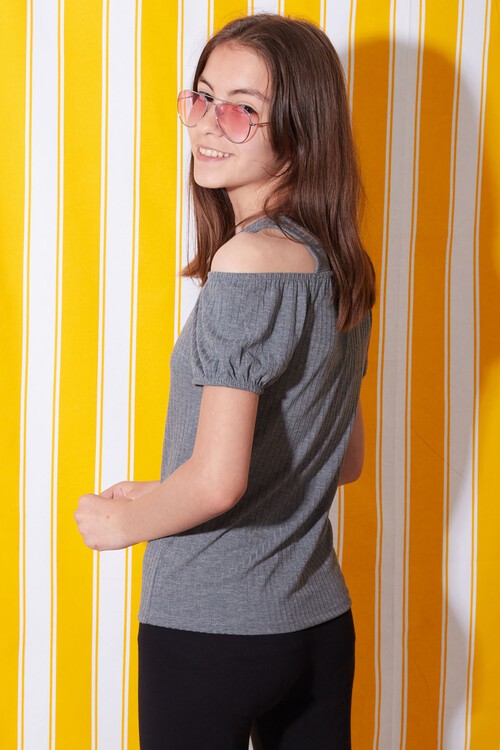 Kız Çocuk Füme  Düğmeli 8-14 Yaş Askılı Body 4716-2