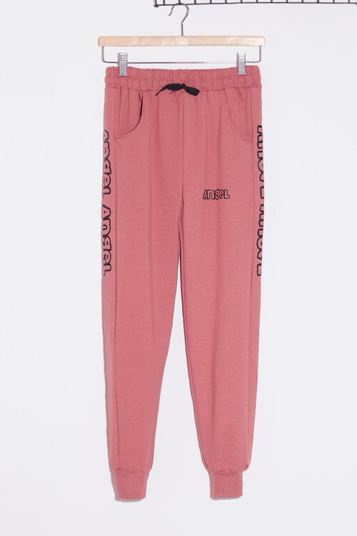 Kız Çocuk Gül Kurusu Angel Yazılı 9-16 Yaş Eşofman Altı 4827-6