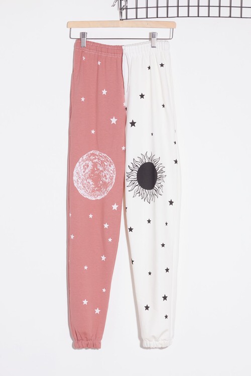 Kız Çocuk Gül Kurusu Yıldız Desenli 9-16 Yaş Eşofman Altı 2068-5