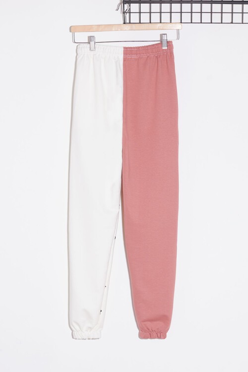 Kız Çocuk Gül Kurusu Yıldız Desenli 9-16 Yaş Eşofman Altı 2068-5