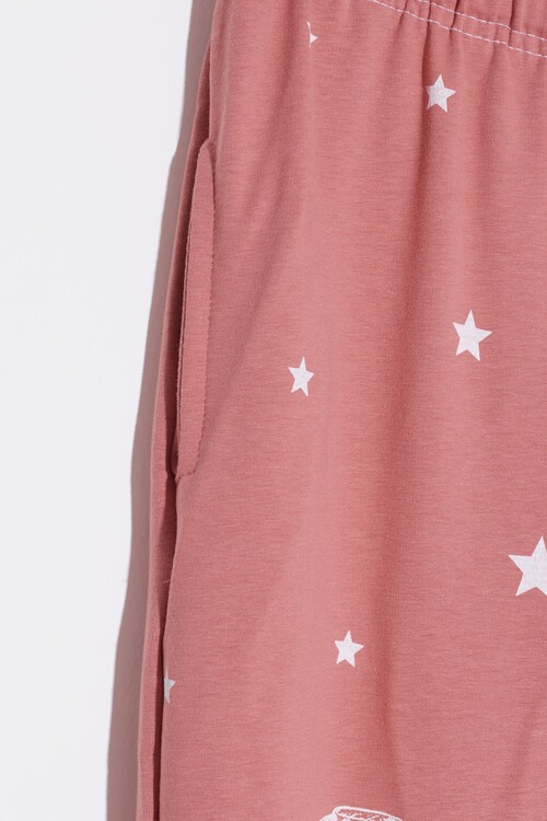 Kız Çocuk Gül Kurusu Yıldız Desenli 9-16 Yaş Eşofman Altı 2068-5