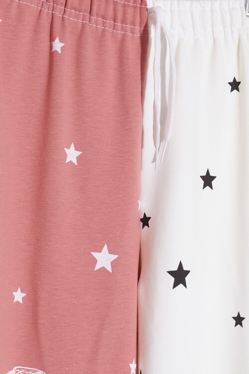 Kız Çocuk Gül Kurusu Yıldız Desenli 9-16 Yaş Eşofman Altı 2068-5