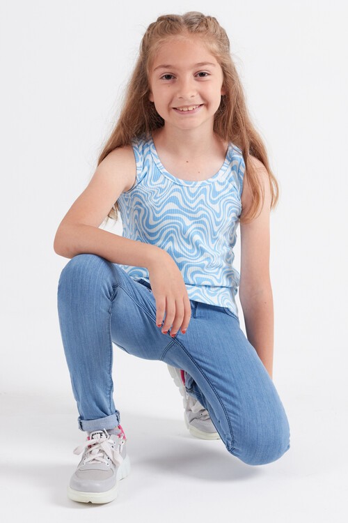 Kız Çocuk Kalp Nakışlı Jean Pantolon 2-12 Yaş 13882