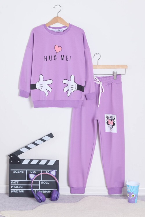 Kız Çocuk Kalpli Sırt Baskılı Eşofman Takımı 14602