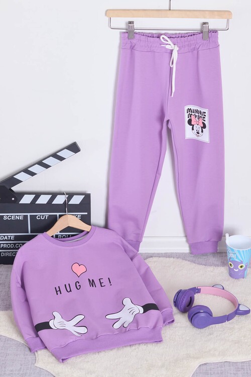 Kız Çocuk Kalpli Sırt Baskılı Eşofman Takımı 14602