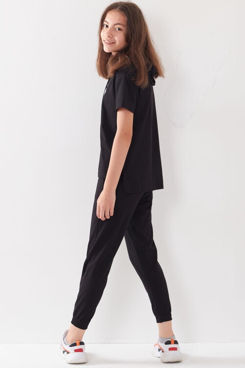 Kız Çocuk Kapüşonlu Kalp Baskılı Yazlık Takım 7-14 Yaş 13840