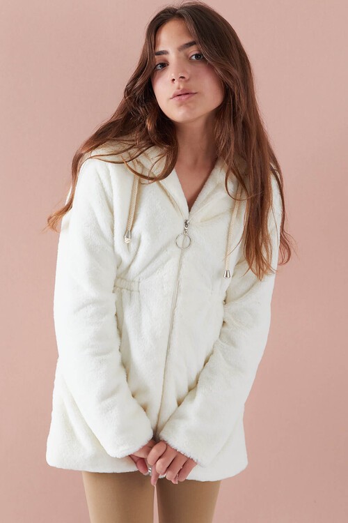 Kız Çocuk Kapüşonlu Peluş Mont 14608