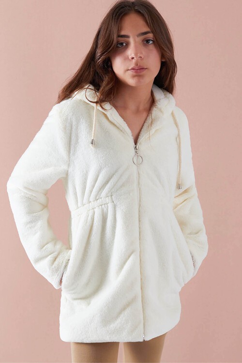 Kız Çocuk Kapüşonlu Peluş Mont 14608