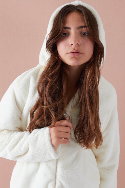 Kız Çocuk Kapüşonlu Peluş Mont 14608