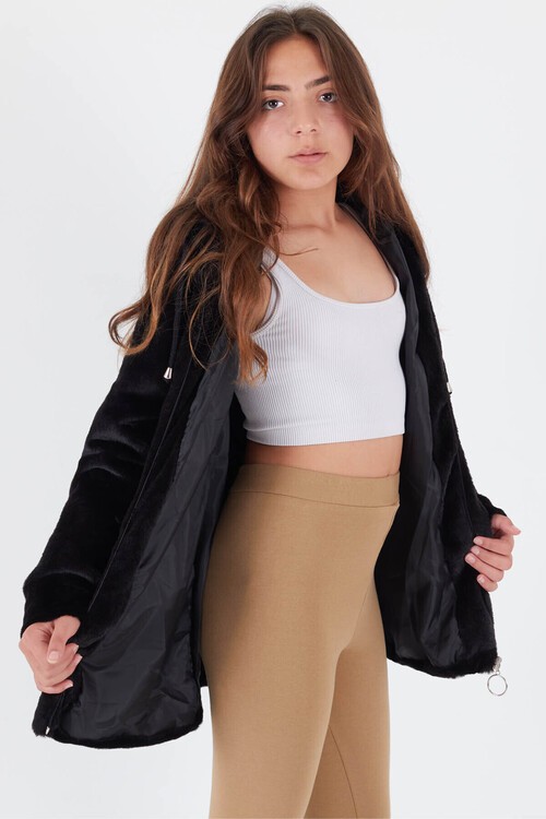 Kız Çocuk Kapüşonlu Peluş Mont 14608