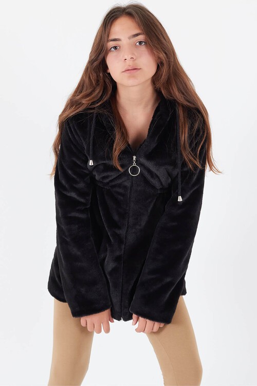 Kız Çocuk Kapüşonlu Peluş Mont 14608