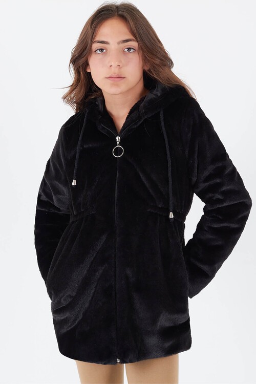 Kız Çocuk Kapüşonlu Peluş Mont 14608