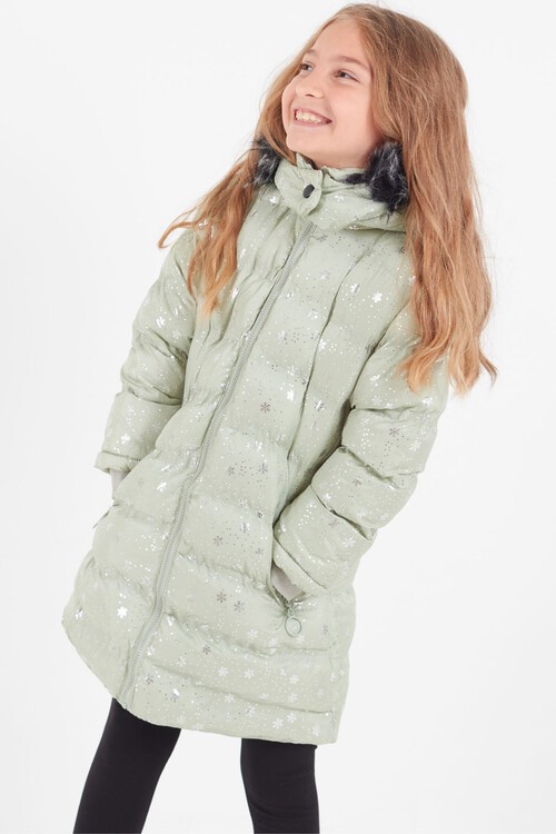 Kız Çocuk Mont Kar Desenli Kapüşonlu Şişme Mont 14530