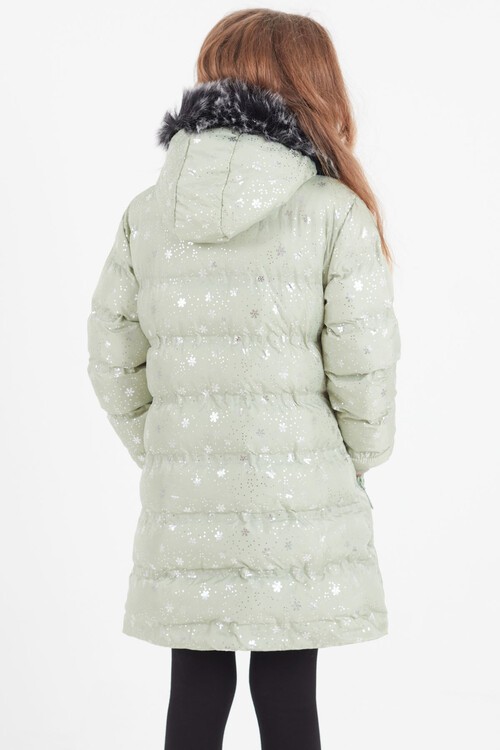 Kız Çocuk Mont Kar Desenli Kapüşonlu Şişme Mont 14530