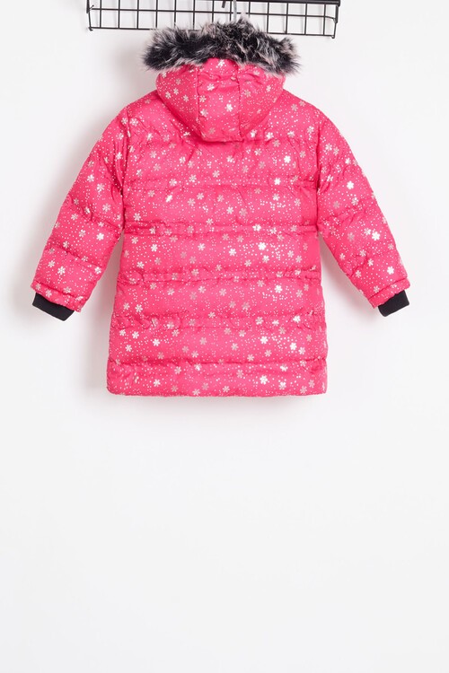 Kız Çocuk Mont Kar Desenli Kapüşonlu Şişme Mont 14530