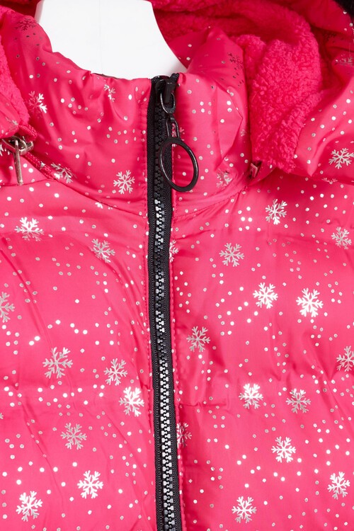 Kız Çocuk Mont Kar Desenli Kapüşonlu Şişme Mont 14530