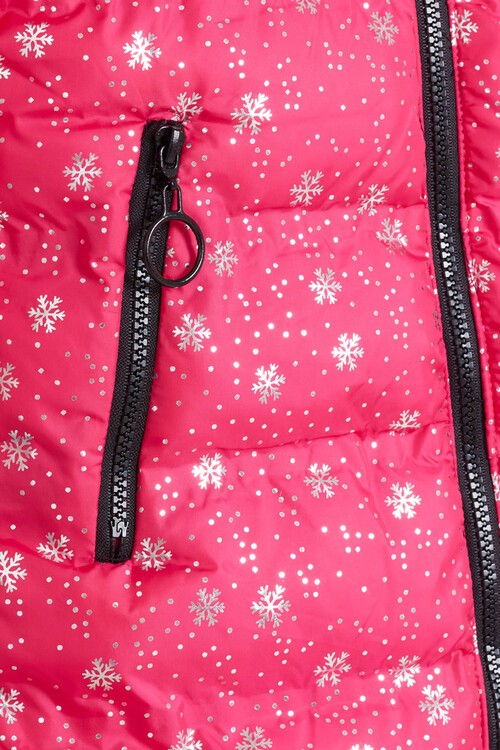 Kız Çocuk Mont Kar Desenli Kapüşonlu Şişme Mont 14530