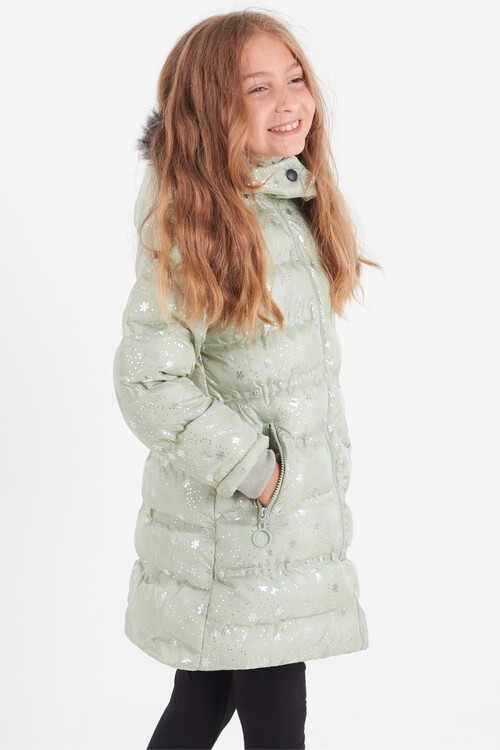 Kız Çocuk Mont Kar Desenli Kapüşonlu Şişme Mont 14530