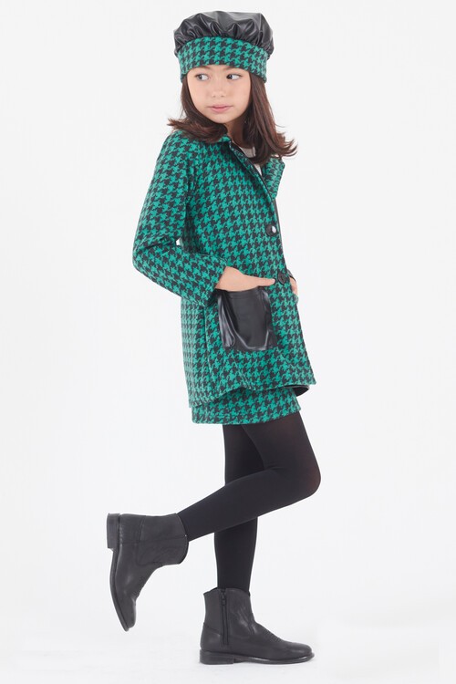 Kız Çocuk Kazayağı Deri Detaylı Ceketli 4lü Elbise Takımı 14590