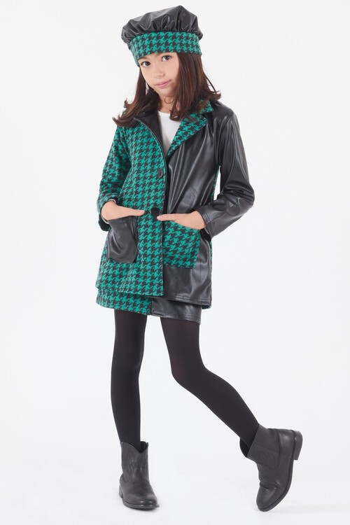 Kız Çocuk Kazayağı Deri Detaylı Ceketli 4lü Elbise Takımı 14590