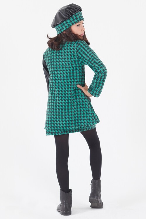 Kız Çocuk Kazayağı Deri Detaylı Ceketli 4lü Elbise Takımı 14590