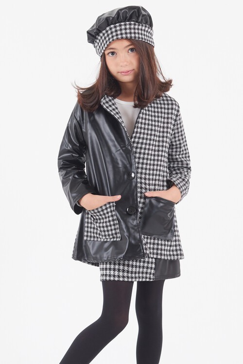 Kız Çocuk Kazayağı Deri Detaylı Ceketli 4lü Elbise Takımı 14590