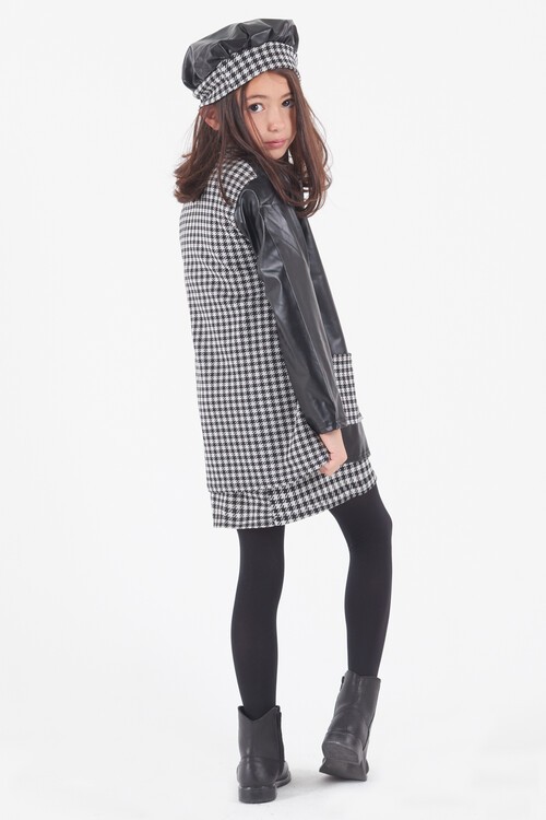 Kız Çocuk Kazayağı Deri Detaylı Ceketli 4lü Elbise Takımı 14590