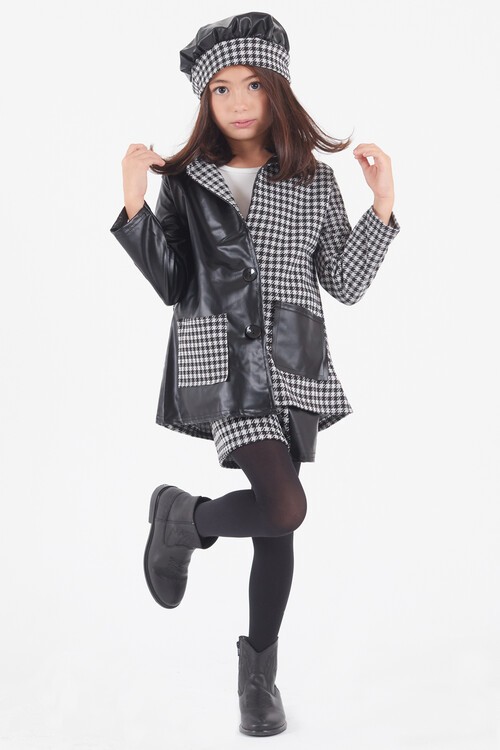 Kız Çocuk Kazayağı Deri Detaylı Ceketli 4lü Elbise Takımı 14590