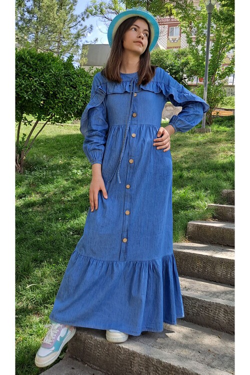 Kız Çocuk  Jean Elbise 10-15 Yaş 13976