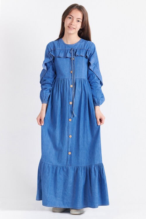 Kız Çocuk  Jean Elbise 10-15 Yaş 13976