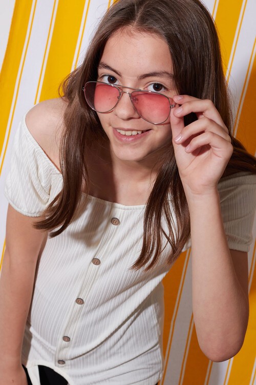 Kız Çocuk Krem Düğmeli 8-14 Yaş Askılı Body 4716