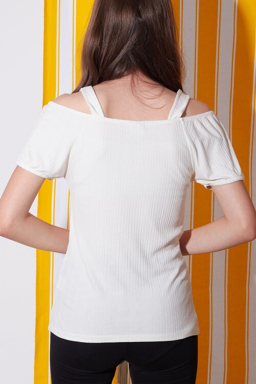 Kız Çocuk Krem Düğmeli 8-14 Yaş Askılı Body 4716