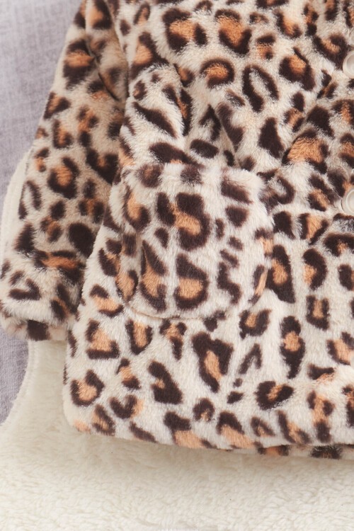 Kız bebek Leopar Desenli Kapşonlu Kürk Kaban 14598