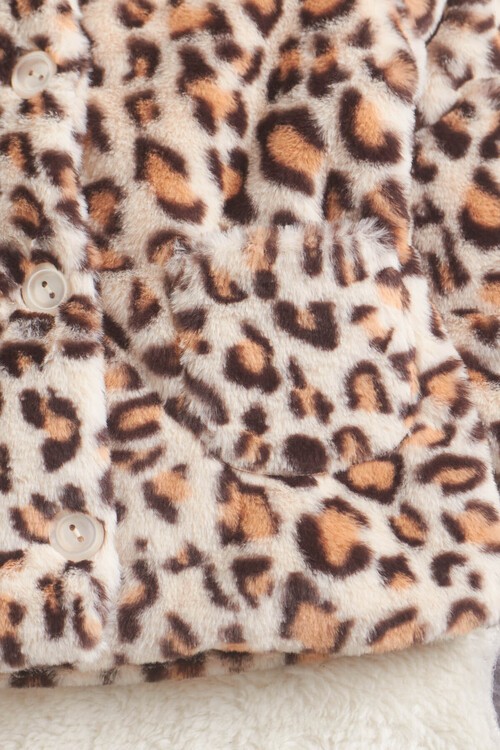 Kız bebek Leopar Desenli Kapşonlu Kürk Kaban 14598