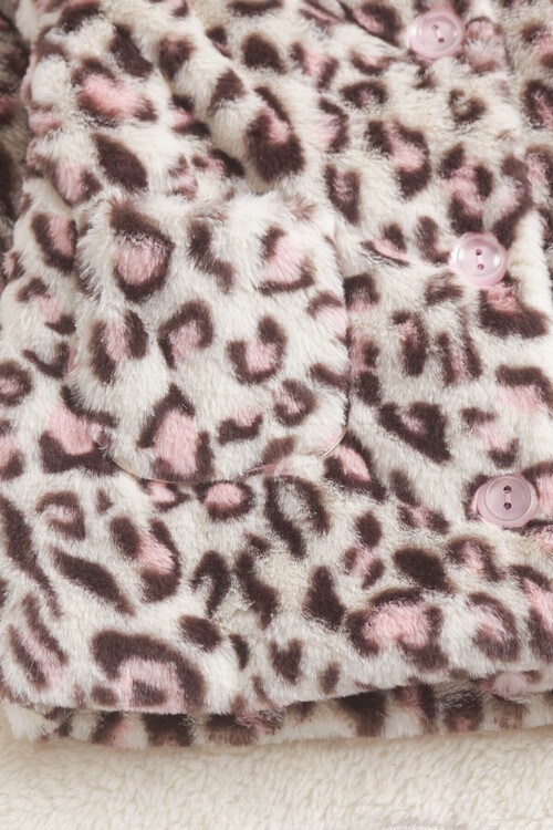 Kız bebek Leopar Desenli Kapşonlu Kürk Kaban 14598