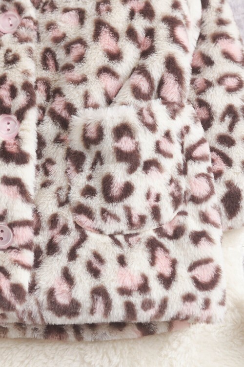 Kız bebek Leopar Desenli Kapşonlu Kürk Kaban 14598