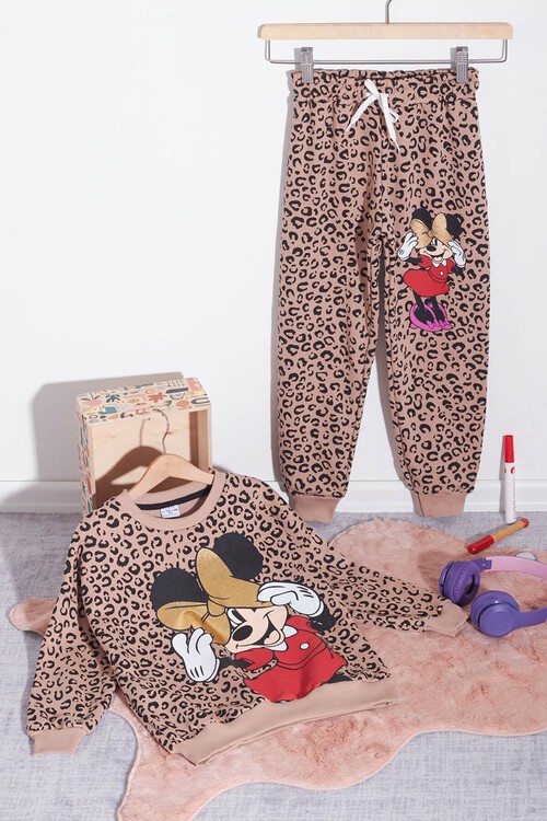 Kız Çocuk Leoparlı Karakter Baskılı Eşofman Takımı 14597