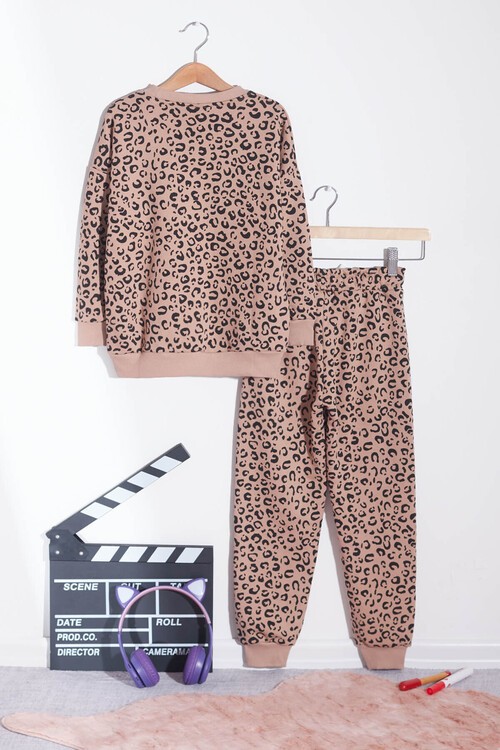Kız Çocuk Leoparlı Karakter Baskılı Eşofman Takımı 14597